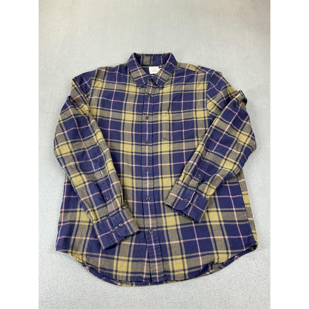 Flint And Tinder Shirt Mens L Blue Plaid Flannel Long Sleeve Button Up
